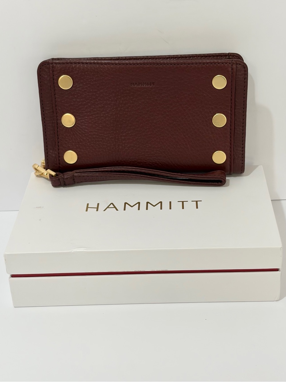 Hammitt Bryant Leather Wallet in Cherrywood with Brushed Gold Hardware